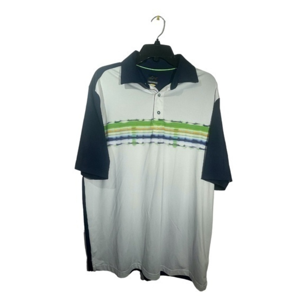 Greg Norman Mens Polo Shirt Short Sleeve Golf Performance White Blue Size Large